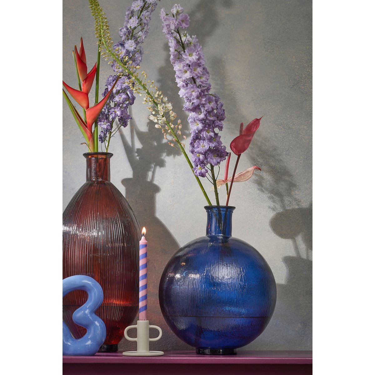 Firenza Flaschenvase – H42 x Ø34 cm – Recyceltes Glas – Dunkelblau