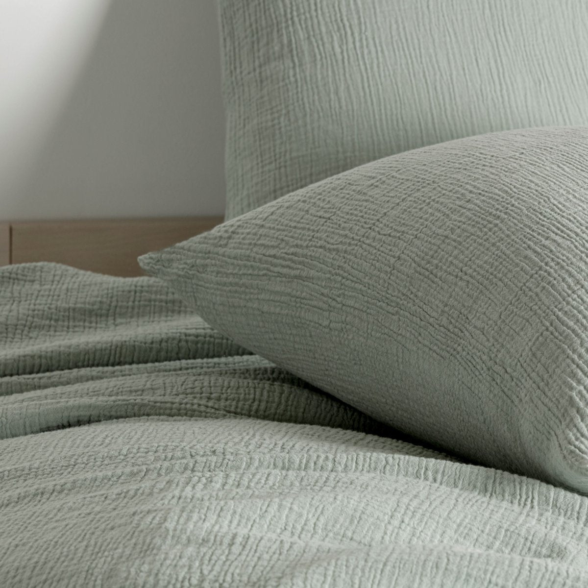 Crinkly Musselin Bettwäsche-Set – Sage Green, 100% Baumwolle