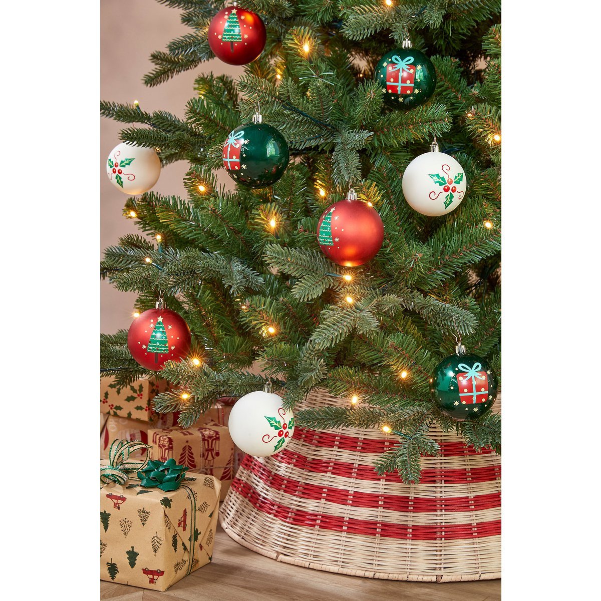 Weihnachtskugeln-Set 9-teilig – Ø8 cm – unzerbrechlich – Weiß, Rot & Grün