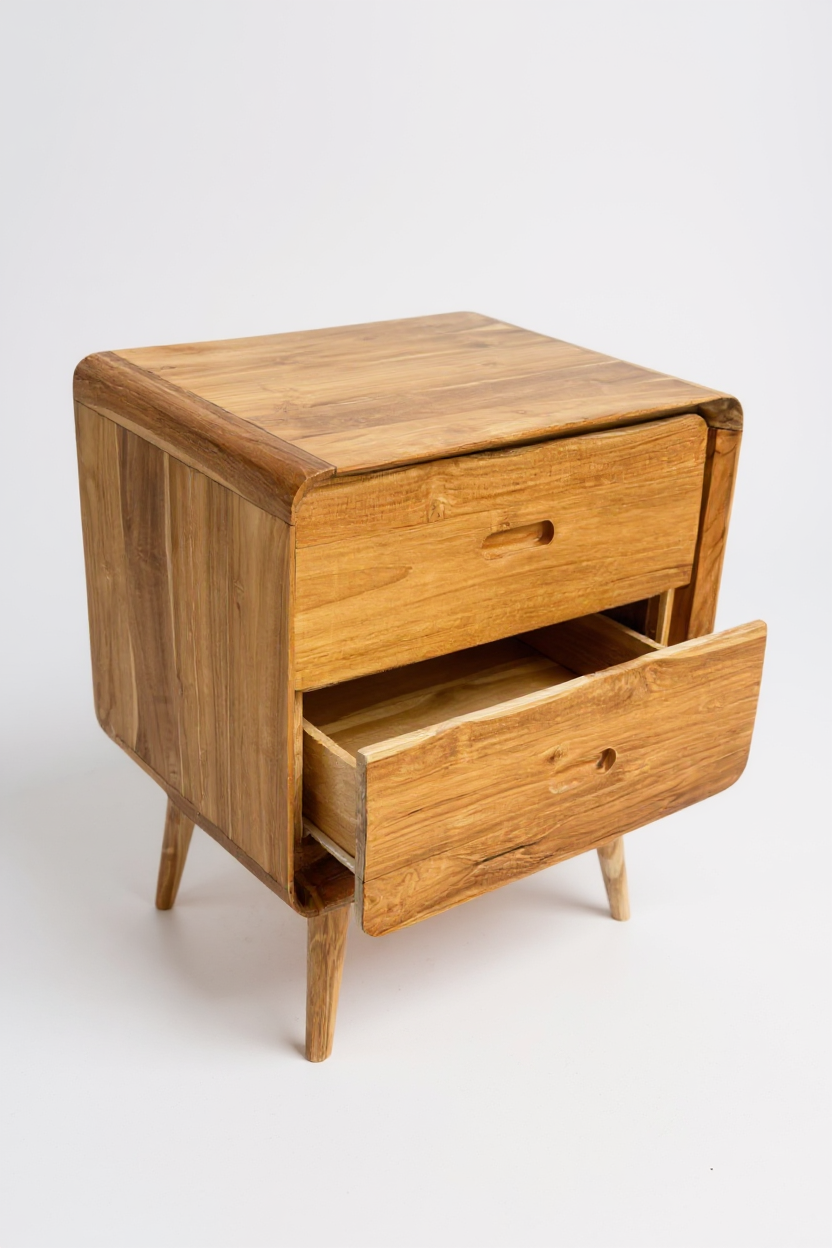 Nachttisch aus Teakholz – Beistelltisch mit 2 Schubladen, 50×40 cm