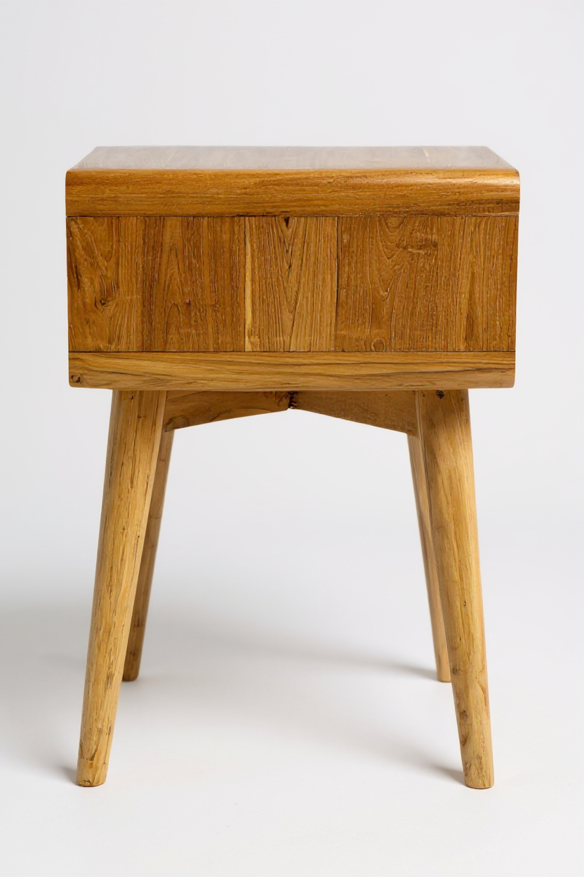 Rattan Beistelltisch aus Teakholz – mit Schublade, 60×50×40 cm