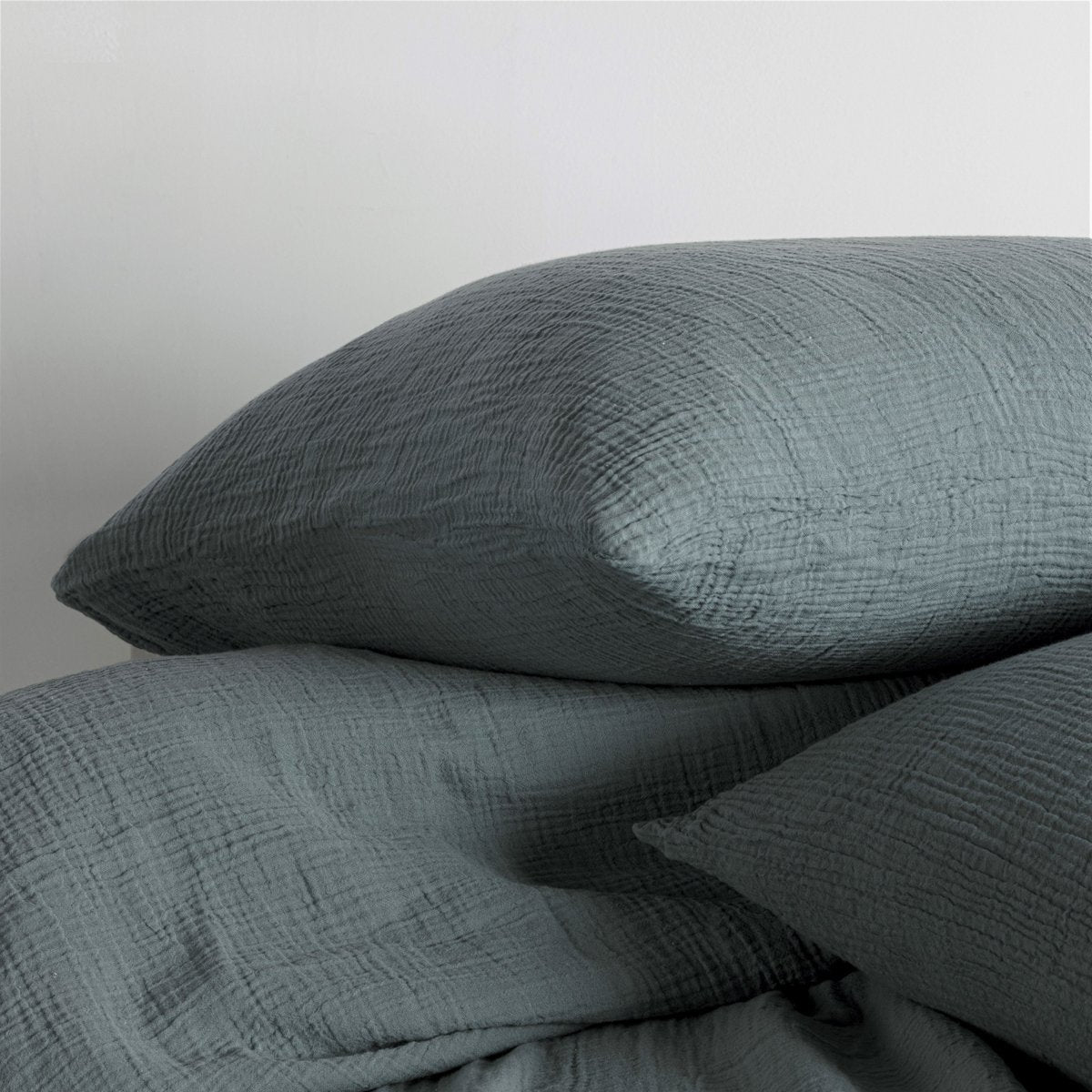 Crinkly Musselin Bettwäsche-Set – Petrol Blue, 100% Baumwolle