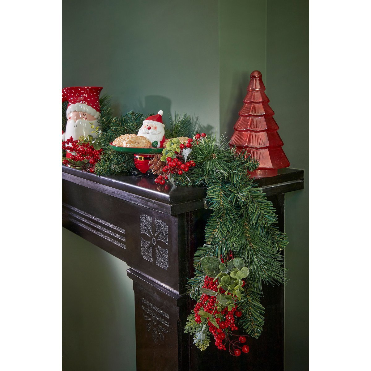 Harvey Weihnachtsgirlande L180 cm mit Kiefernkegeln – Grün & Rot