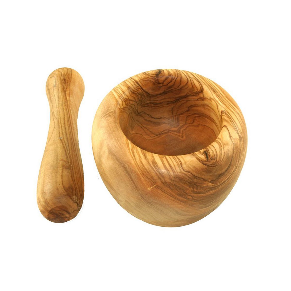 Mörser rund (Ø ca. 12 cm) inkl. Stößel aus Olivenholz