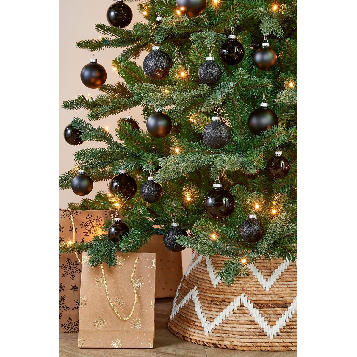 Weihnachtskugel-Set aus Glas – 42-teilig, Schwarz, Ø7 cm