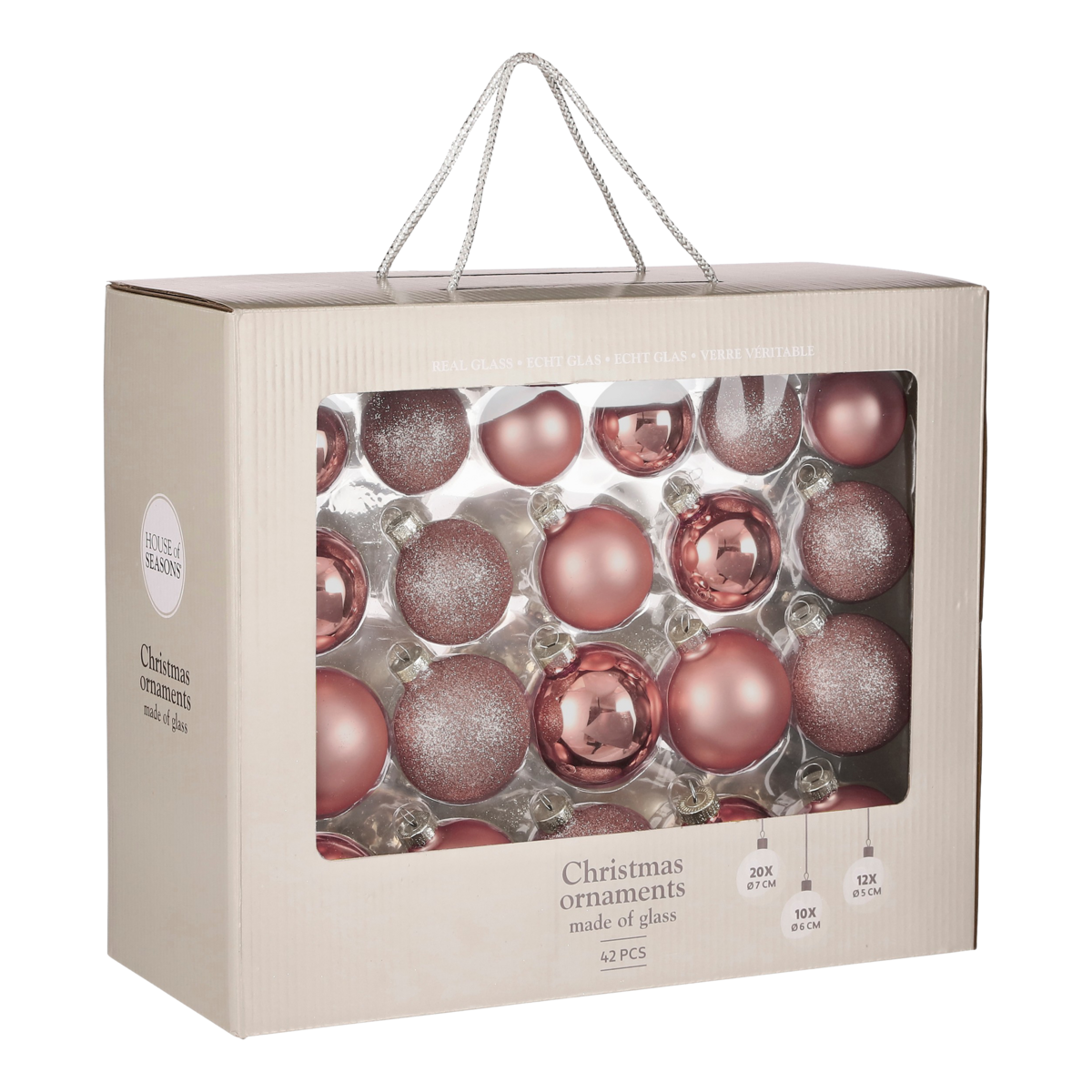 Weihnachtskugeln-Set 42-teilig – Glas Rosa