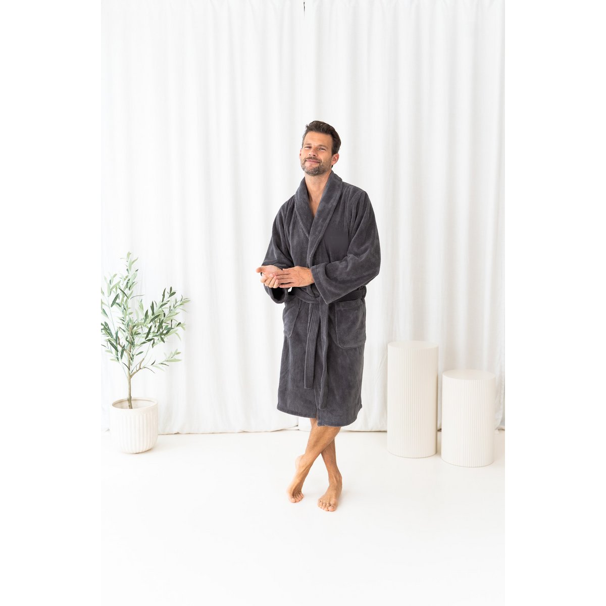 Teddy-Bademantel Anthrazit – ultraweich, warm & elegant