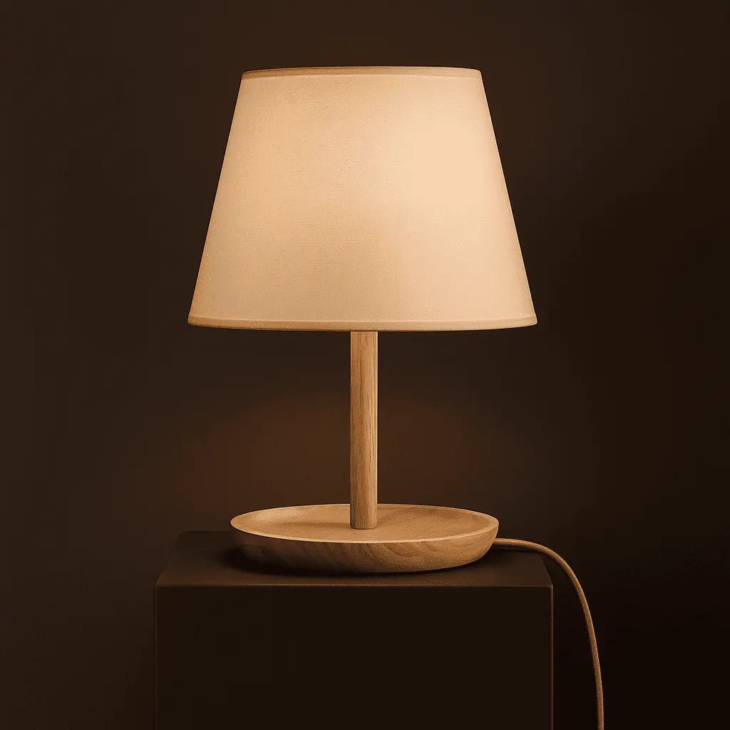 Tischlampe Emily aus Holz und Stoff
