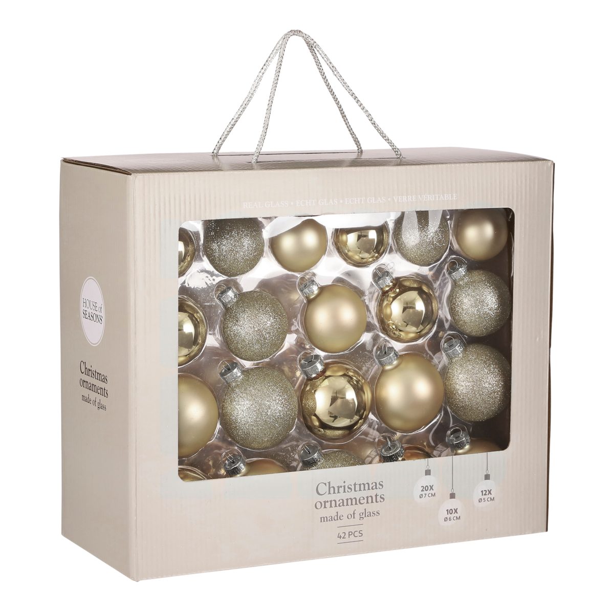 Weihnachtskugeln-Set 42-teilig – Glas Champagner