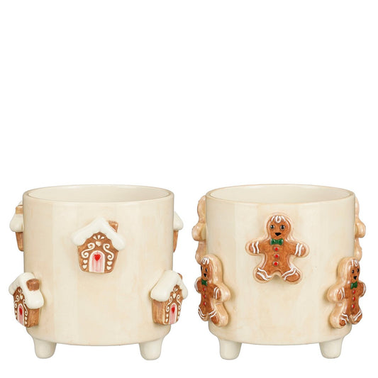 BLOMEPOT Assorti – Dolomit Blumentöpfe Off-White mit Weihnachtsdekor H15 × Ø17 cm