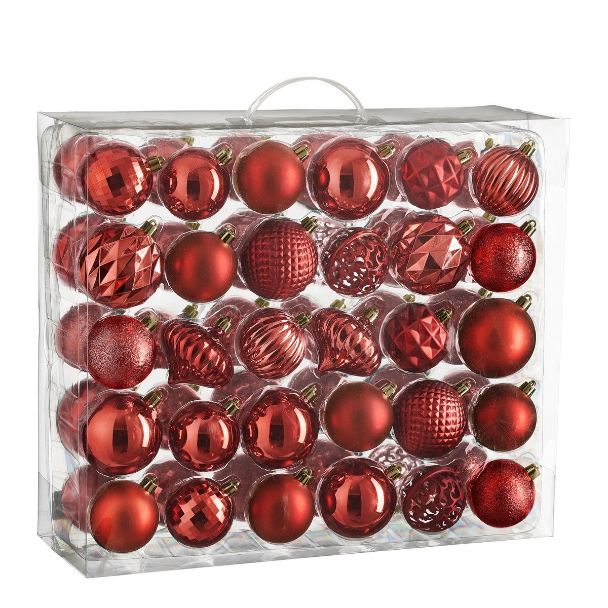 Weihnachtskugel-Set 60-teilig Ø7 cm – Unzerbrechlich Rot