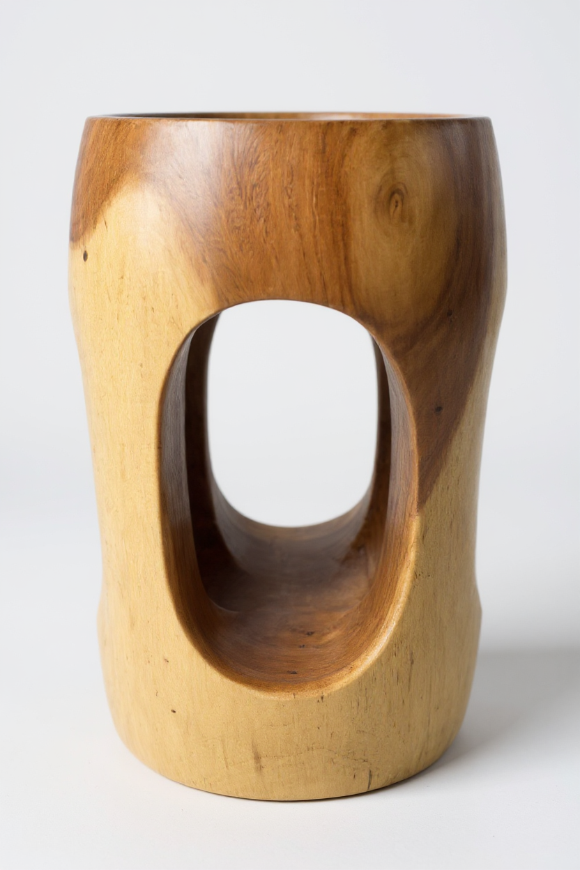 Beistelltisch aus Suar-Holz mit O-Ausschnitt – 50 cm