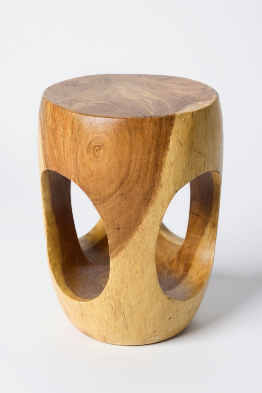 Beistelltisch aus Suar-Holz mit O-Ausschnitt – 50 cm