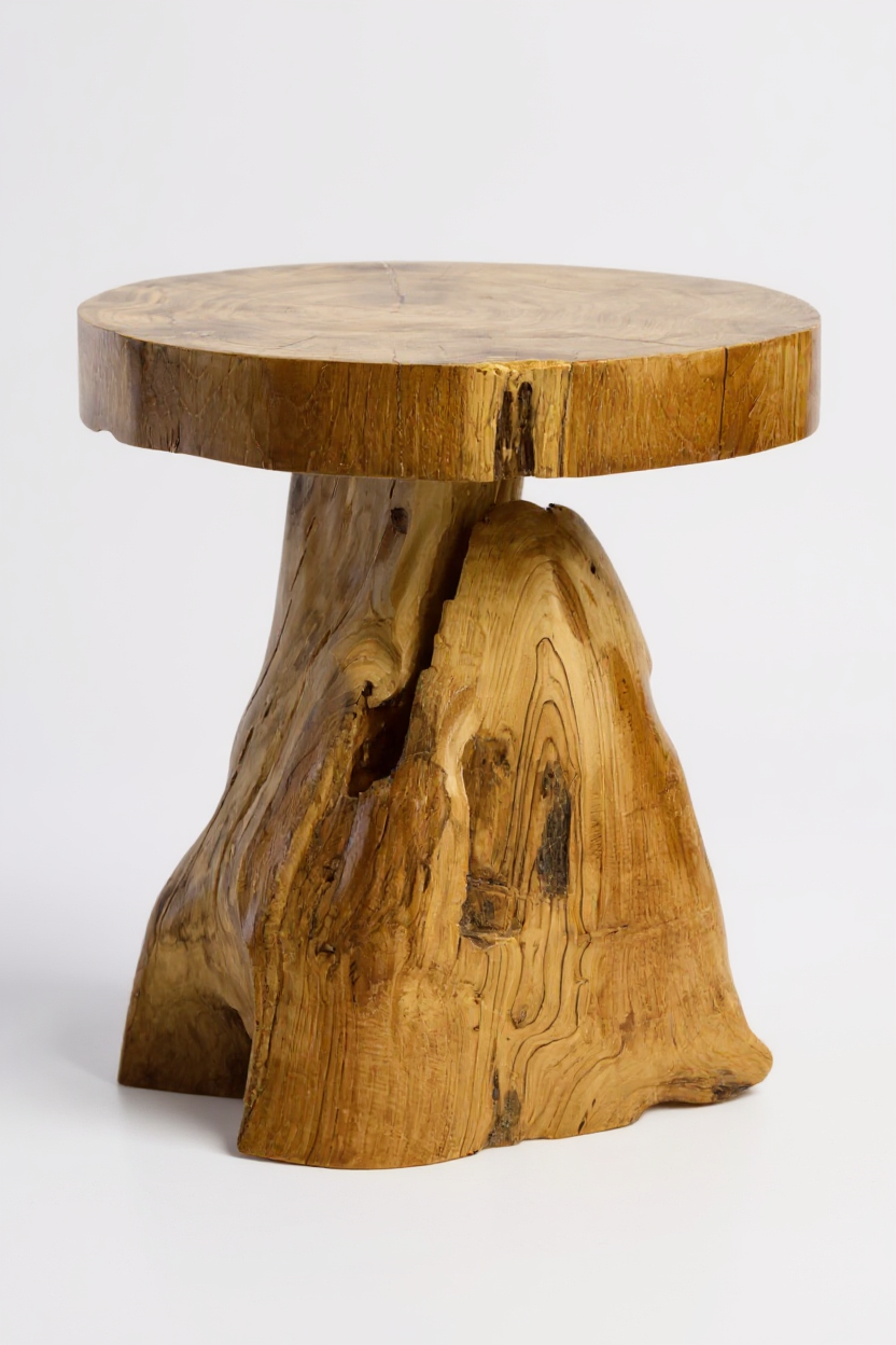 Holzhocker aus Teakholz – handgefertigt, natürliche Form, 45×40×40 cm