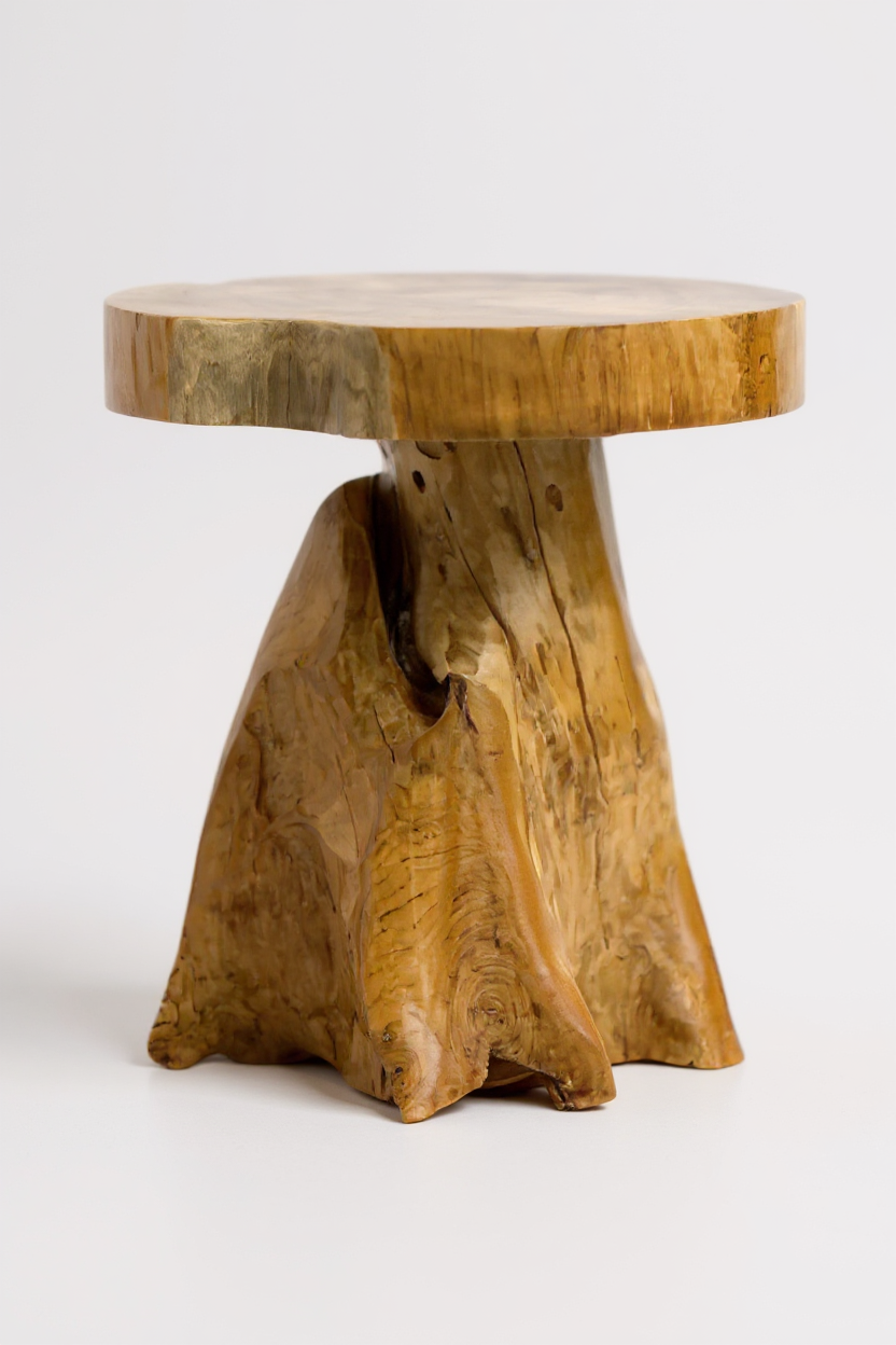 Holzhocker aus Teakholz – handgefertigt, natürliche Form, 45×40×40 cm