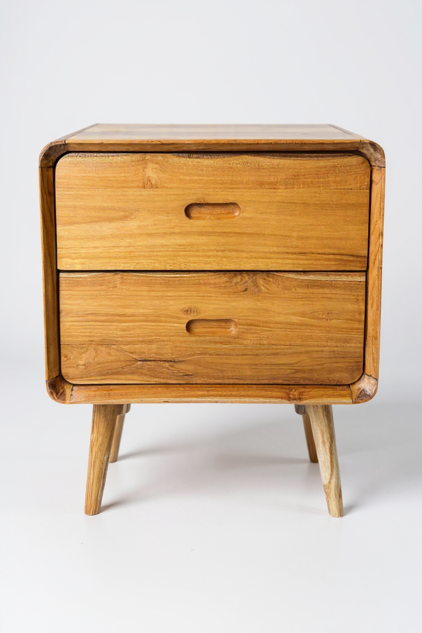 Nachttisch aus Teakholz – Beistelltisch mit 2 Schubladen, 50×40 cm