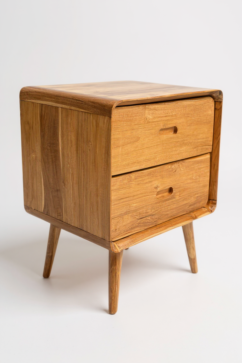 Nachttisch aus Teakholz – Beistelltisch mit 2 Schubladen, 50×40 cm