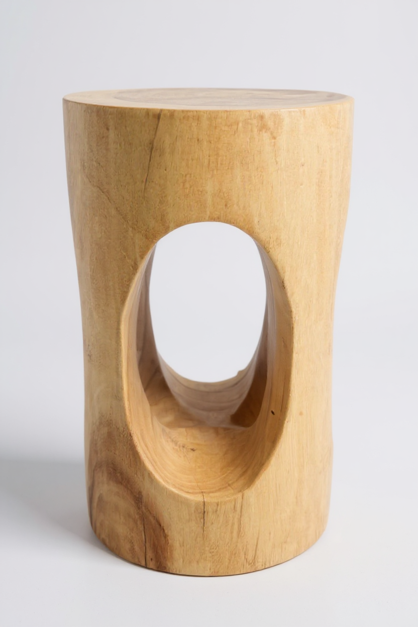 Runder Holzhocker aus Samanholz – mit O-Ausschnitt, 50×30 cm