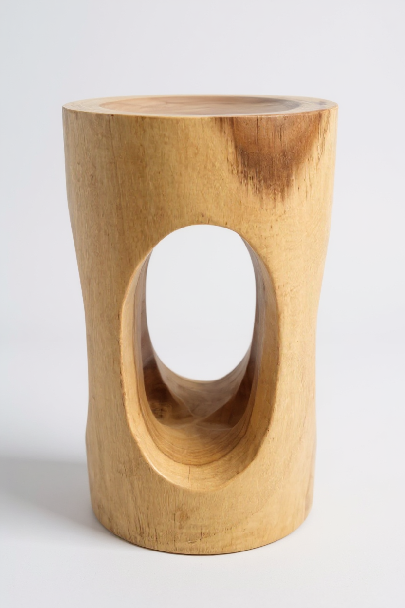 Runder Holzhocker aus Samanholz – mit O-Ausschnitt, 50×30 cm