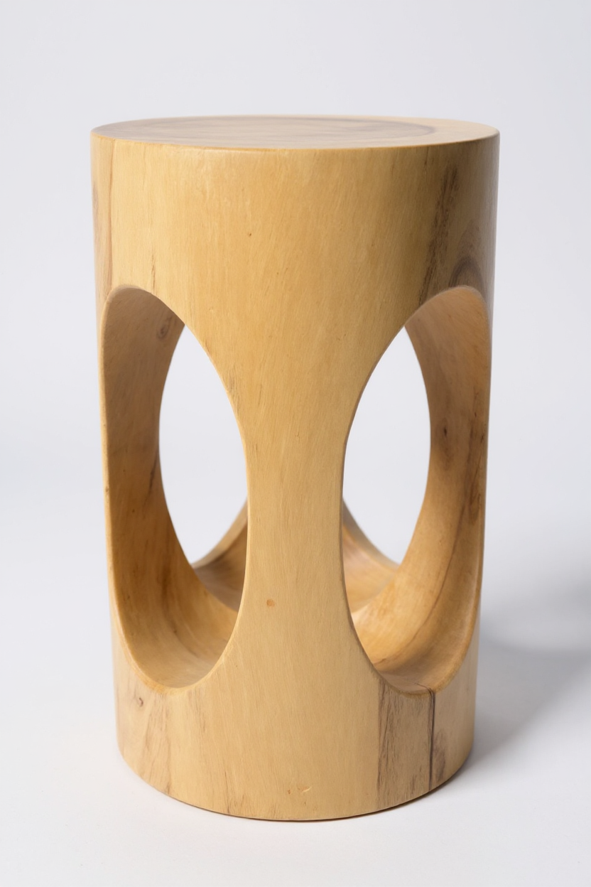 Runder Holzhocker aus Samanholz – mit O-Ausschnitt, 50×30 cm