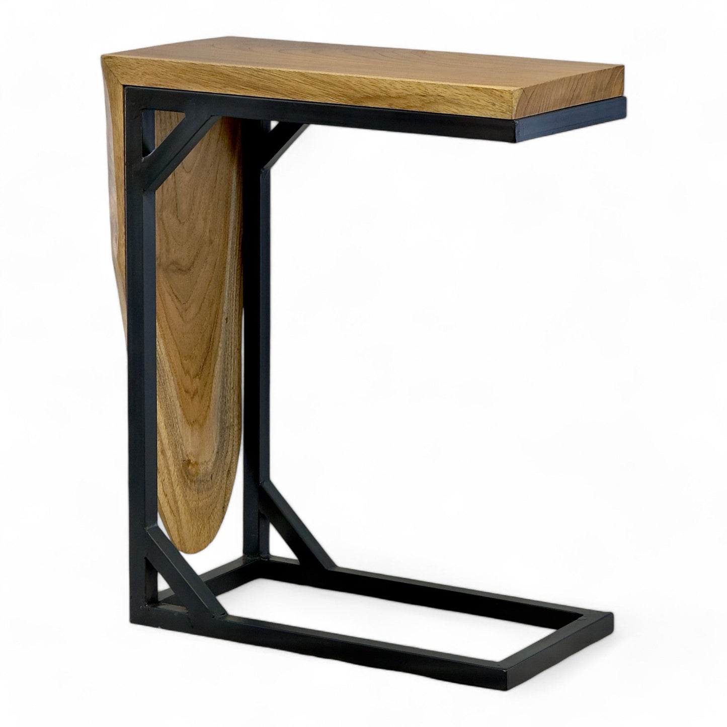 Sofa Beistelltisch aus Teakholz 50 cm – C-Form mit Metallgestell