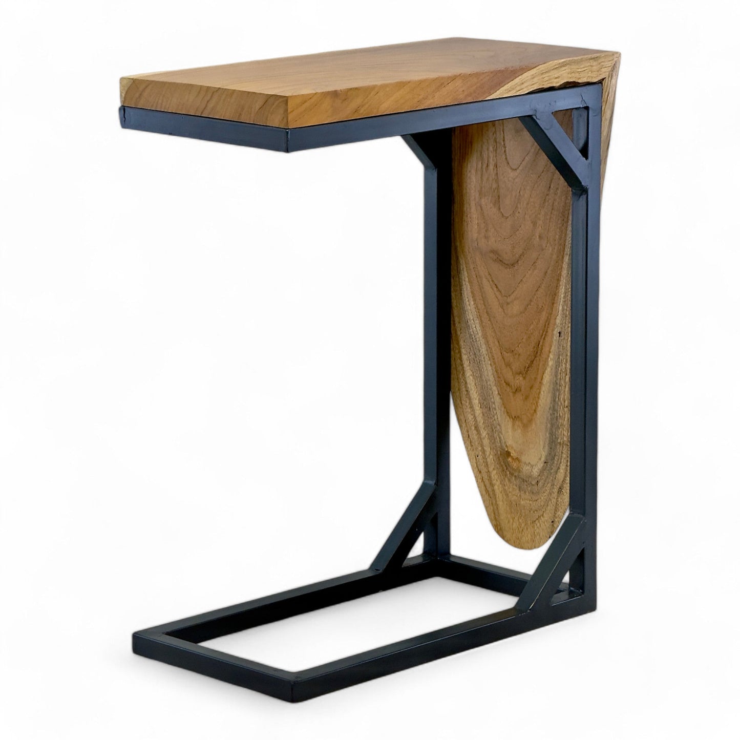 Sofa Beistelltisch aus Teakholz 50 cm – C-Form mit Metallgestell