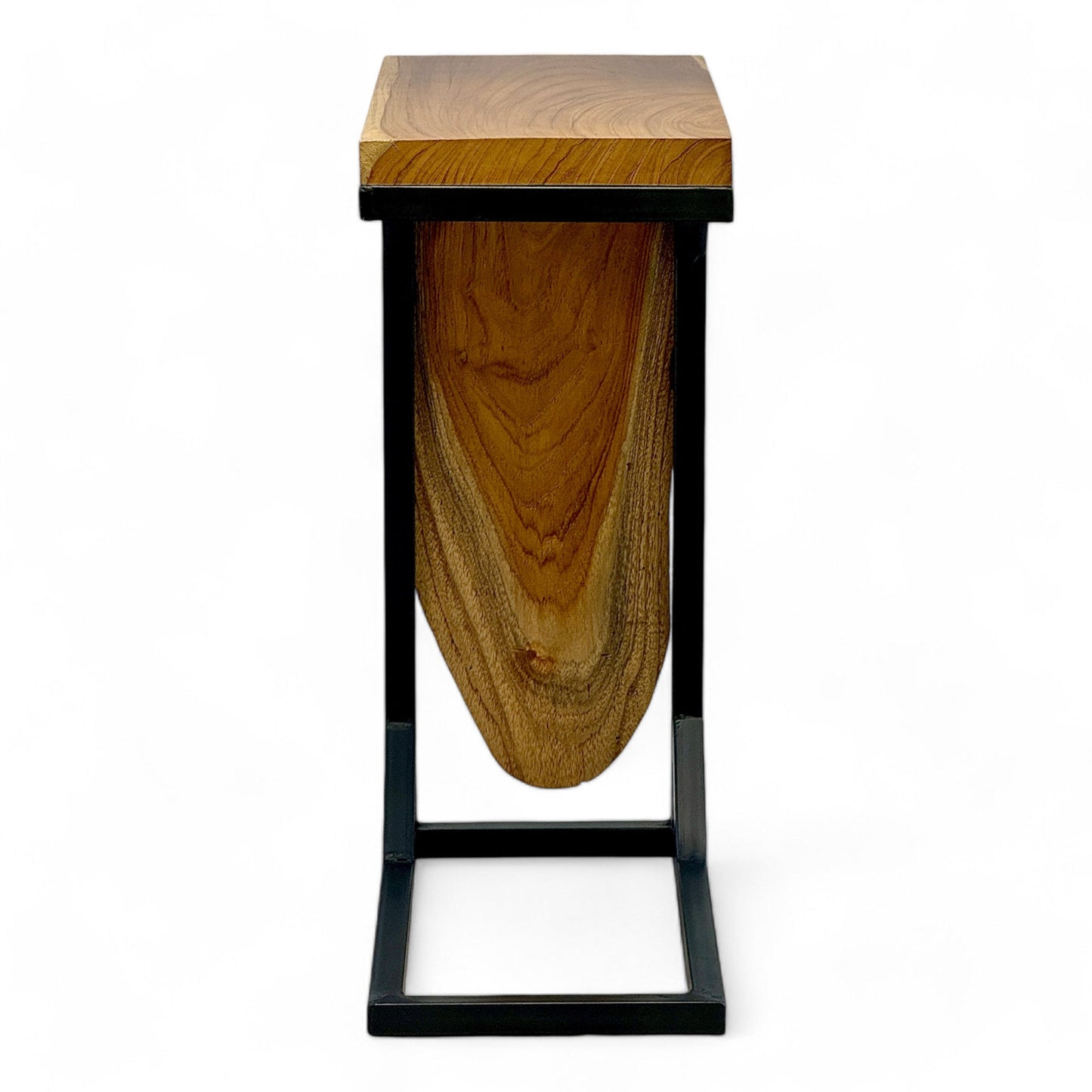Sofa Beistelltisch aus Teakholz 50 cm – C-Form mit Metallgestell