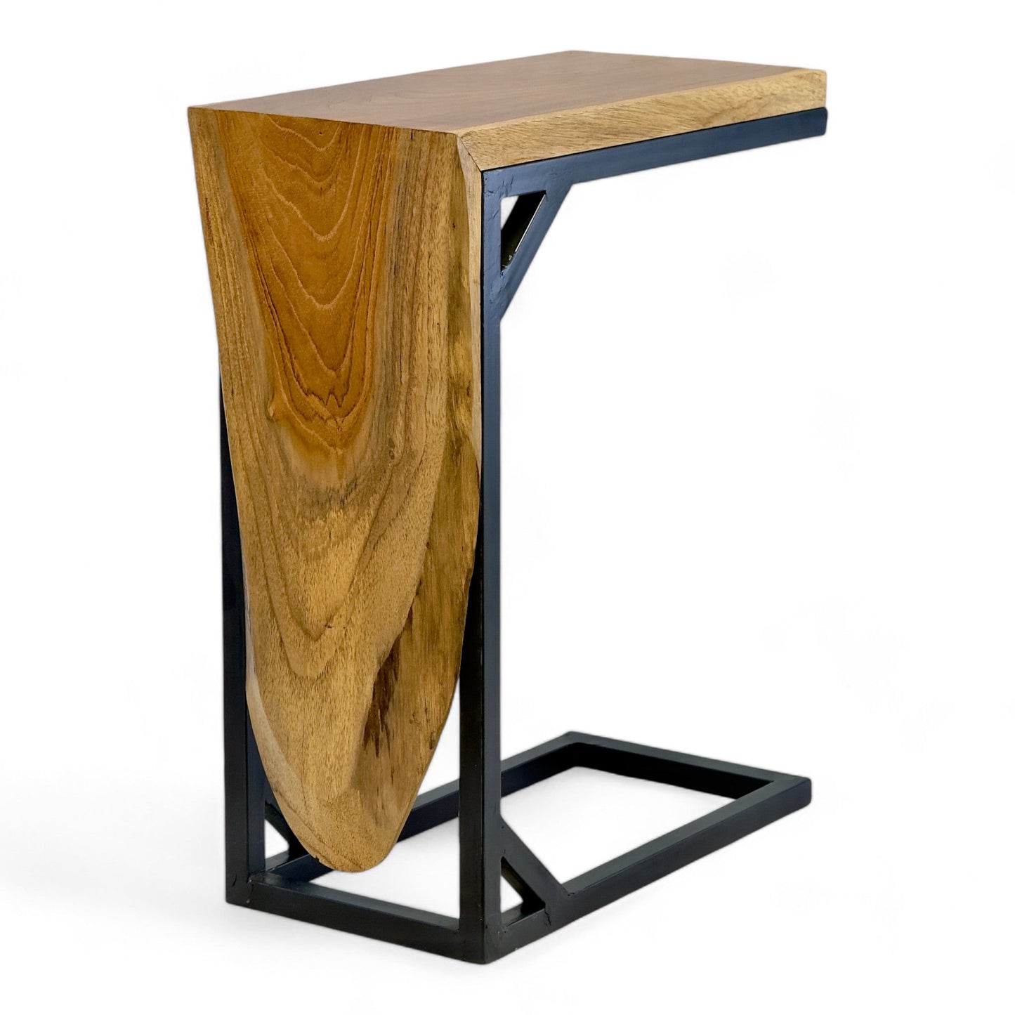Sofa Beistelltisch aus Teakholz 50 cm – C-Form mit Metallgestell