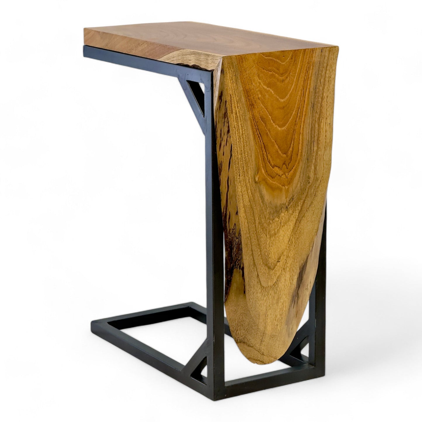 Sofa Beistelltisch aus Teakholz 50 cm – C-Form mit Metallgestell