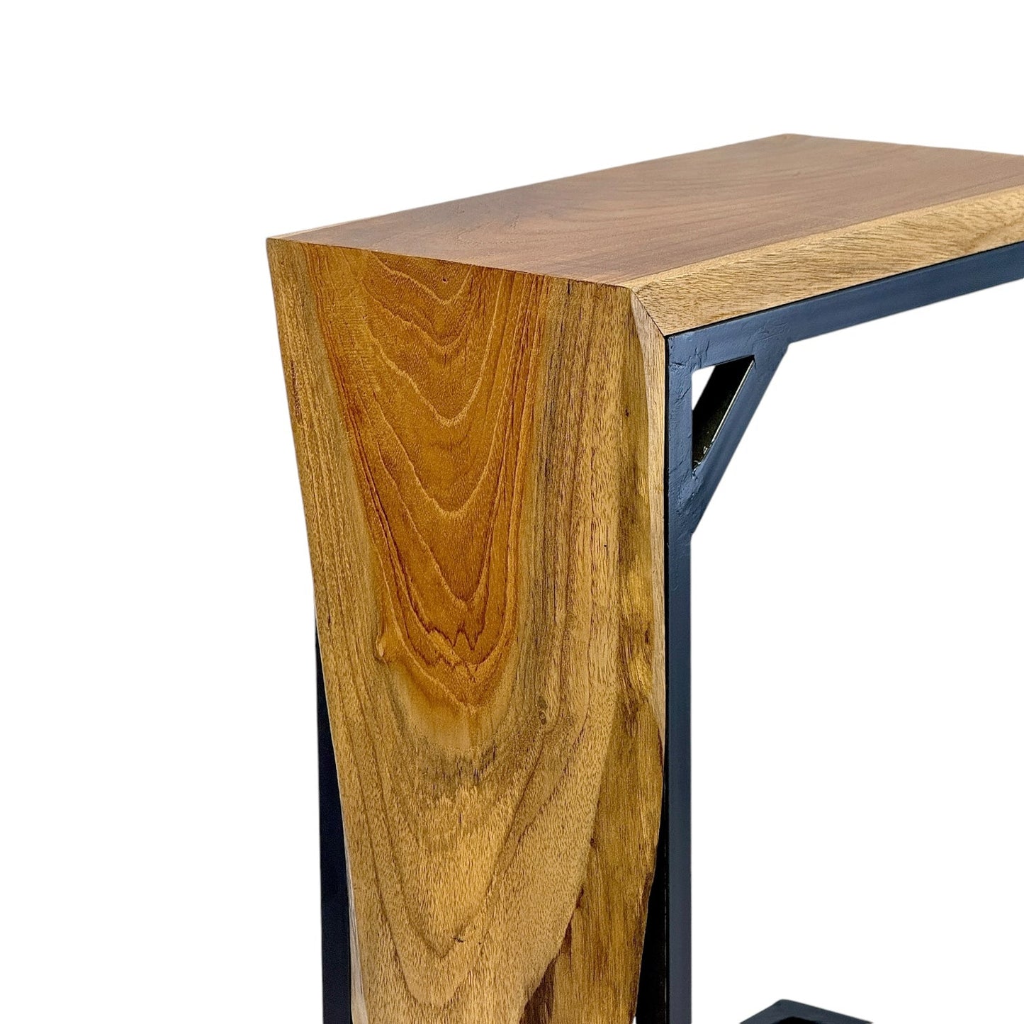 Sofa Beistelltisch aus Teakholz 50 cm – C-Form mit Metallgestell