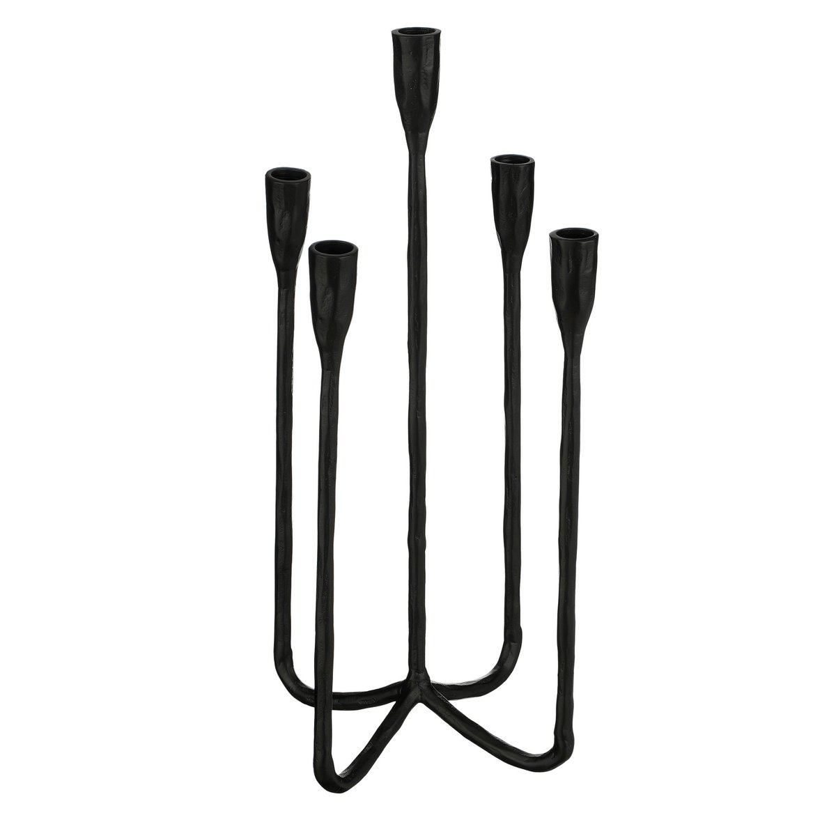 Schwarzer skulpturaler 5-armiger Kerzenständer aus Aluminium mit organischen Formen