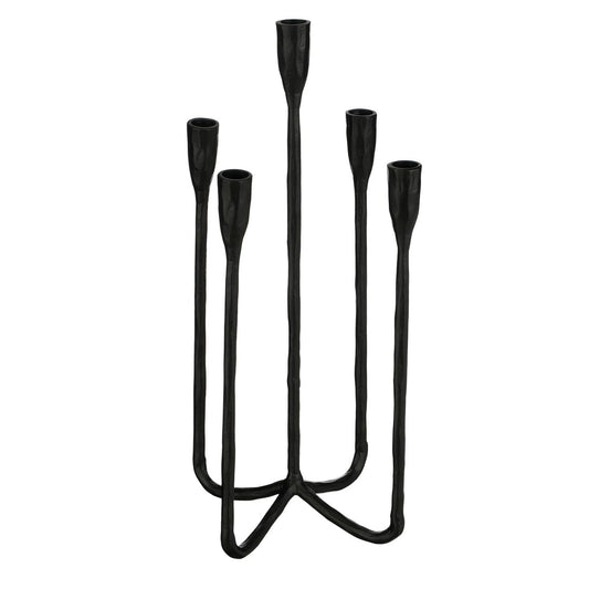 Schwarzer skulpturaler 5-armiger Kerzenständer aus Aluminium mit organischen Formen