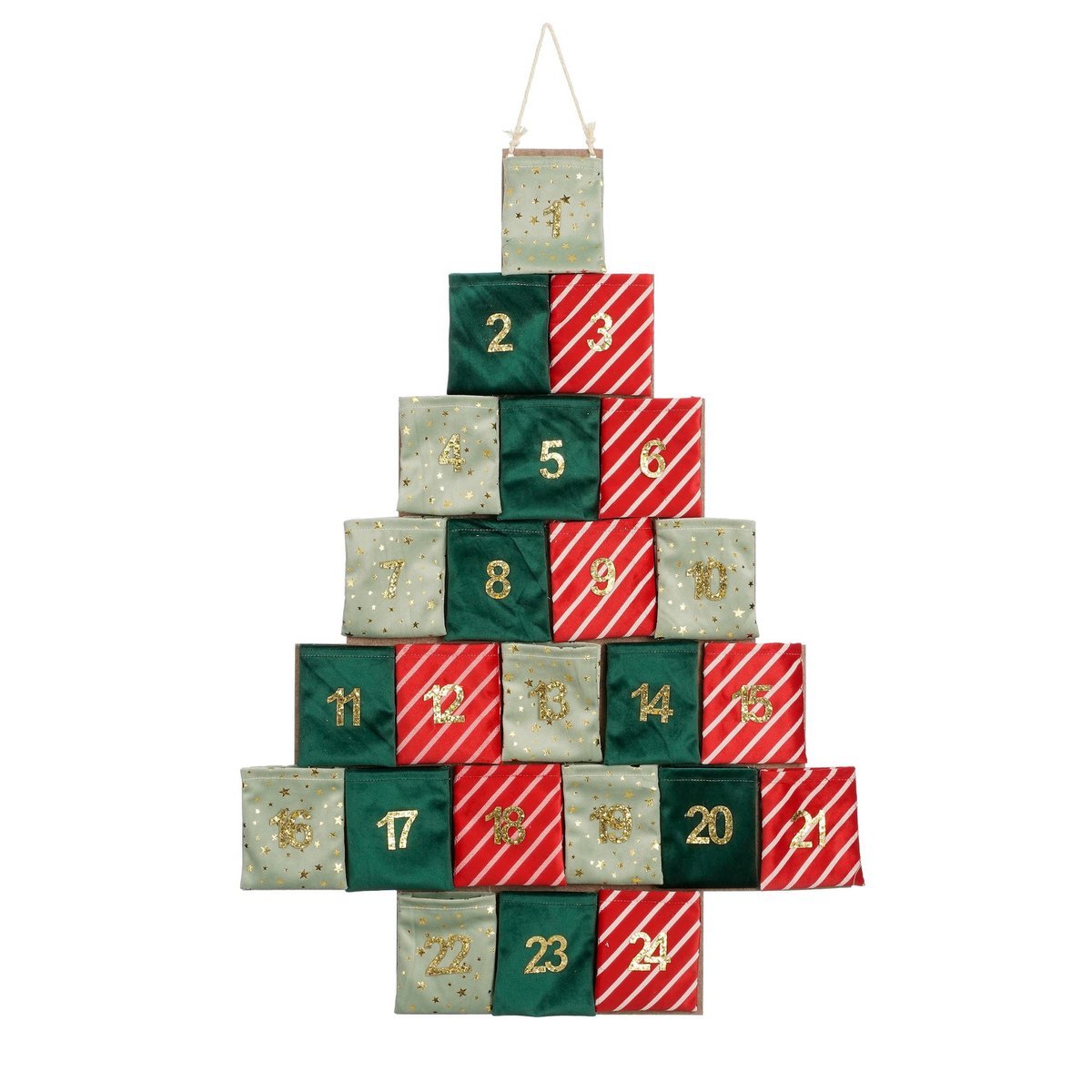Adventskalender – L72 × B0,5 × H51 cm – Filz – Grün & Rot