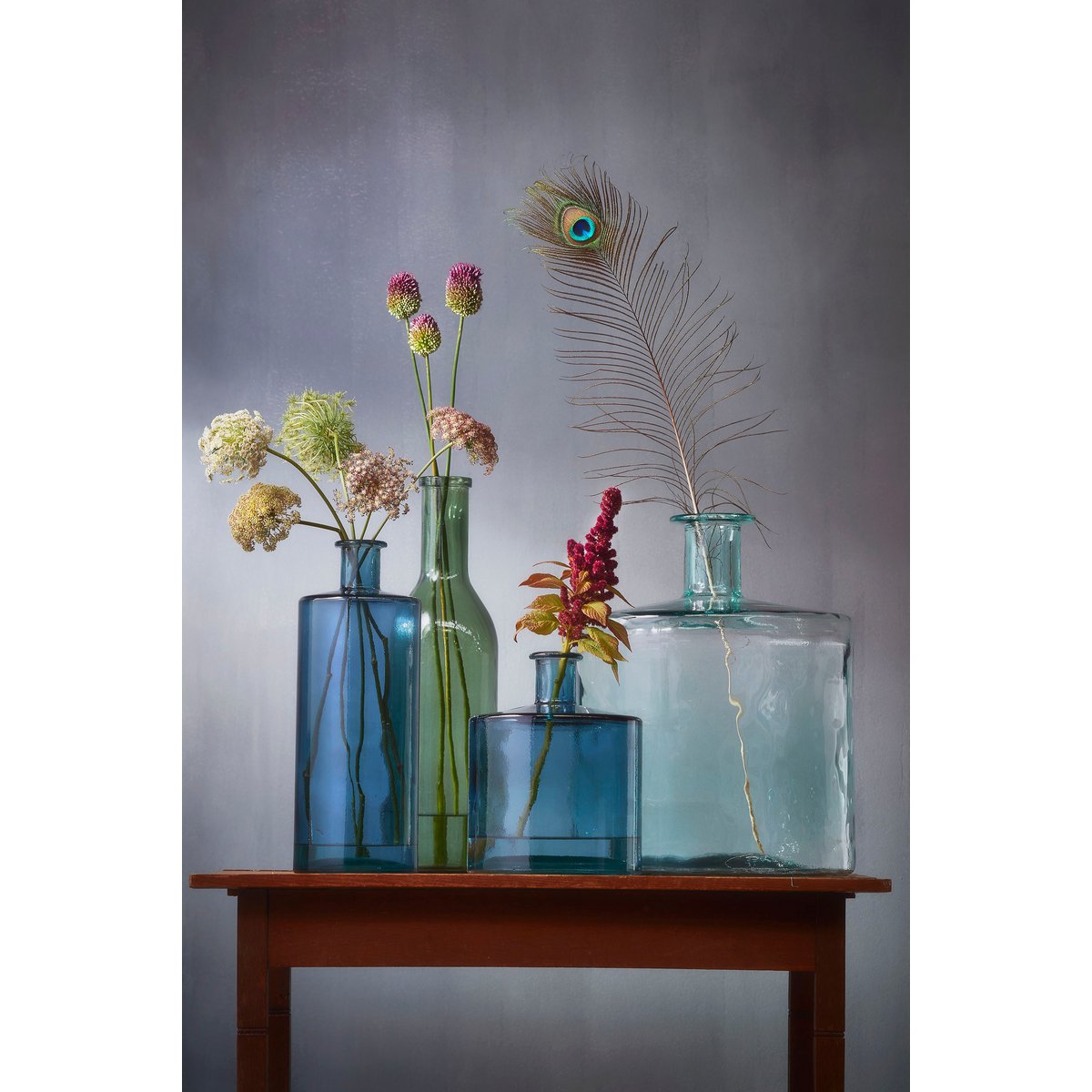Guan Flaschenvase - H40 x Ø15 cm - Recyceltes Glas - Blau