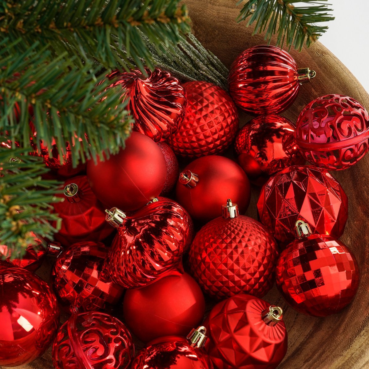 Weihnachtskugel-Set 60-teilig Ø7 cm – Unzerbrechlich Rot