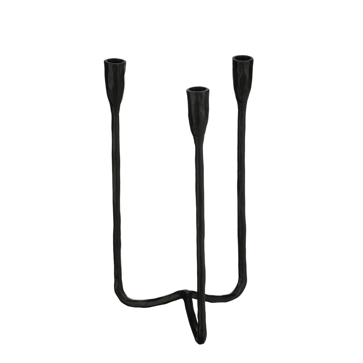Schwarzer 3-armiger skulpturaler Kerzenständer aus Aluminium mit organischer Form