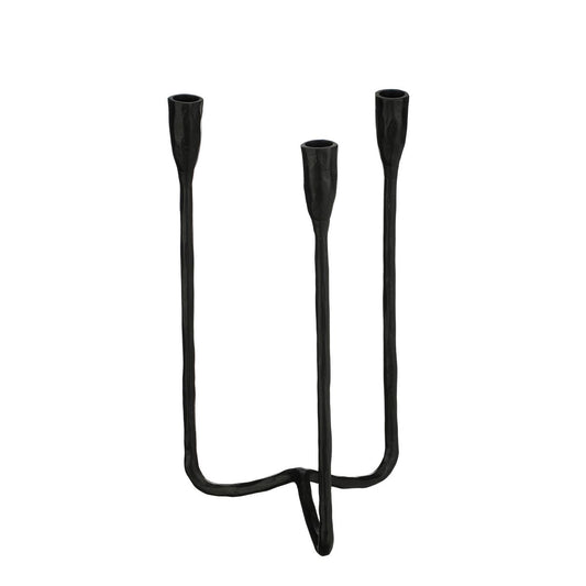 Schwarzer 3-armiger skulpturaler Kerzenständer aus Aluminium mit organischer Form