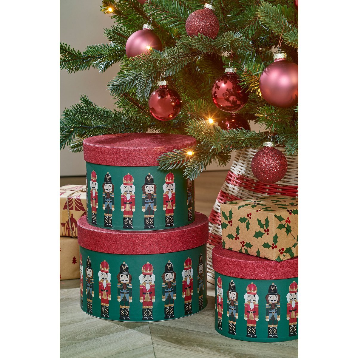 Aufbewahrungsboxen-Set 3er – Nussknacker – H14 × Ø21 cm – Papier – Grün