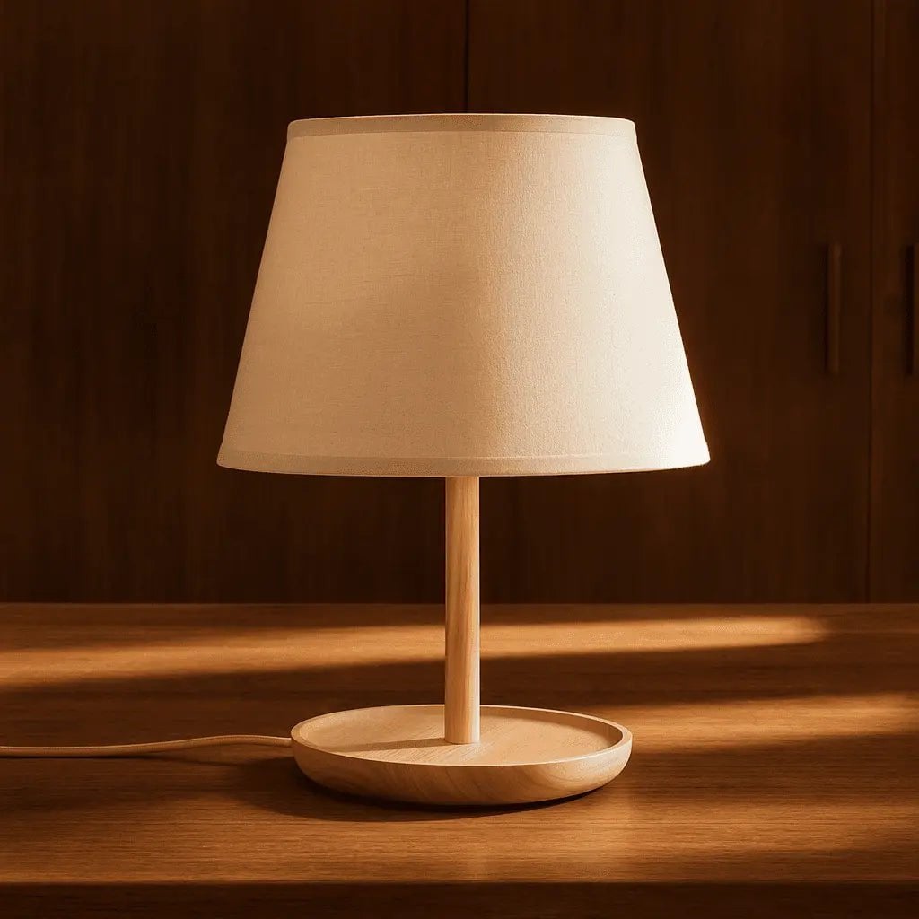 Tischlampe Emily aus Holz und Stoff