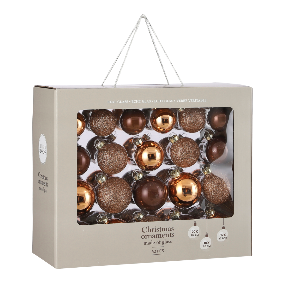 Weihnachtskugeln-Set 42-teilig – Glas Braun