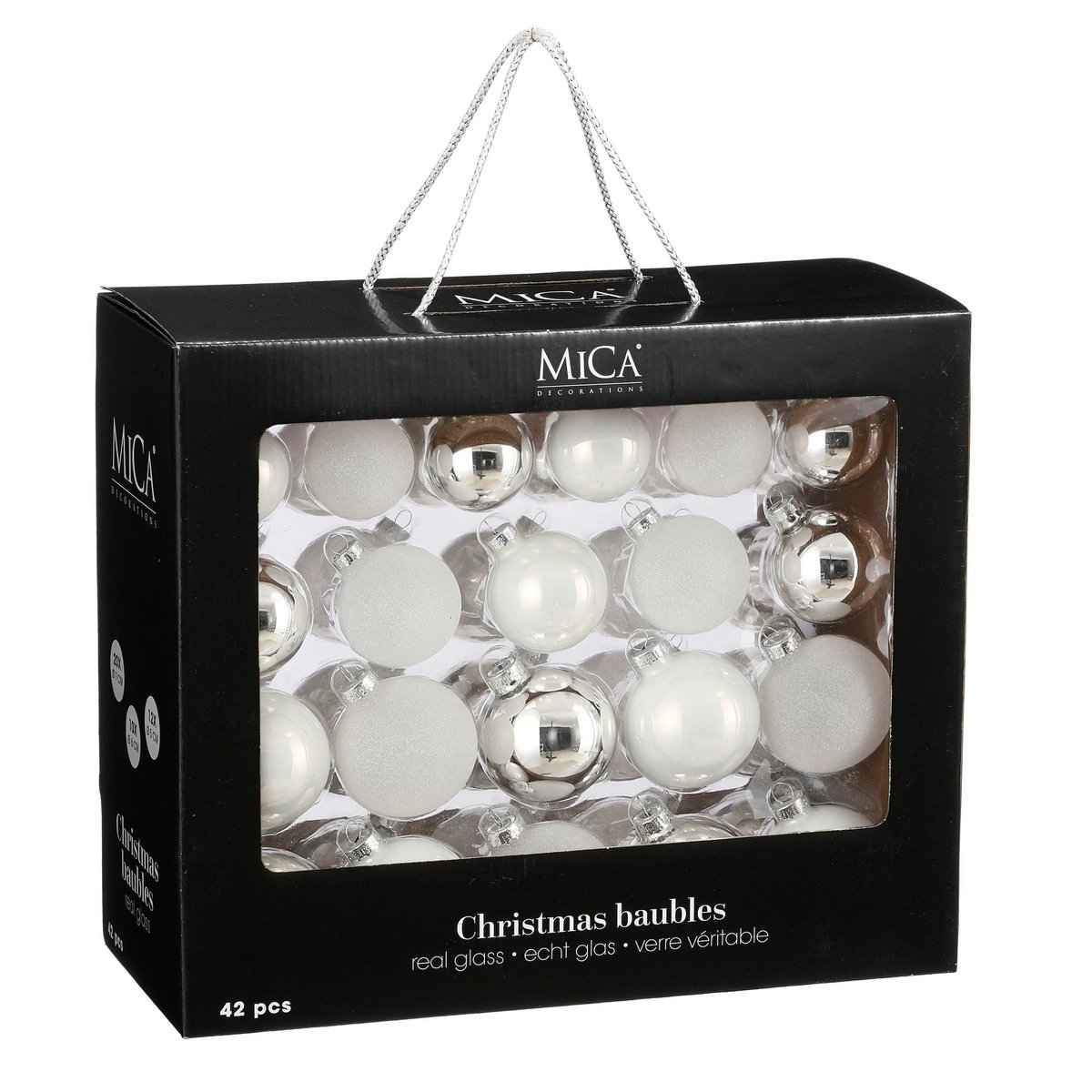 Weihnachtskugeln-Set 42-teilig – Glas Weiß