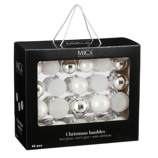 Weihnachtskugeln-Set 42-teilig – Glas Weiß