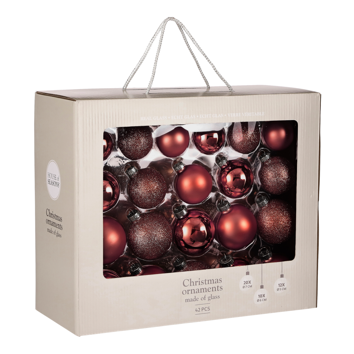 Weihnachtskugeln-Set 42-teilig – Glas Dunkelrot