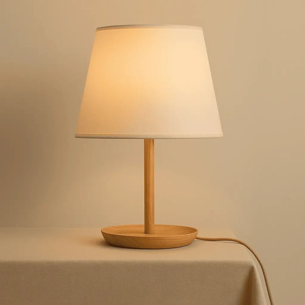 Tischlampe Emily aus Holz und Stoff