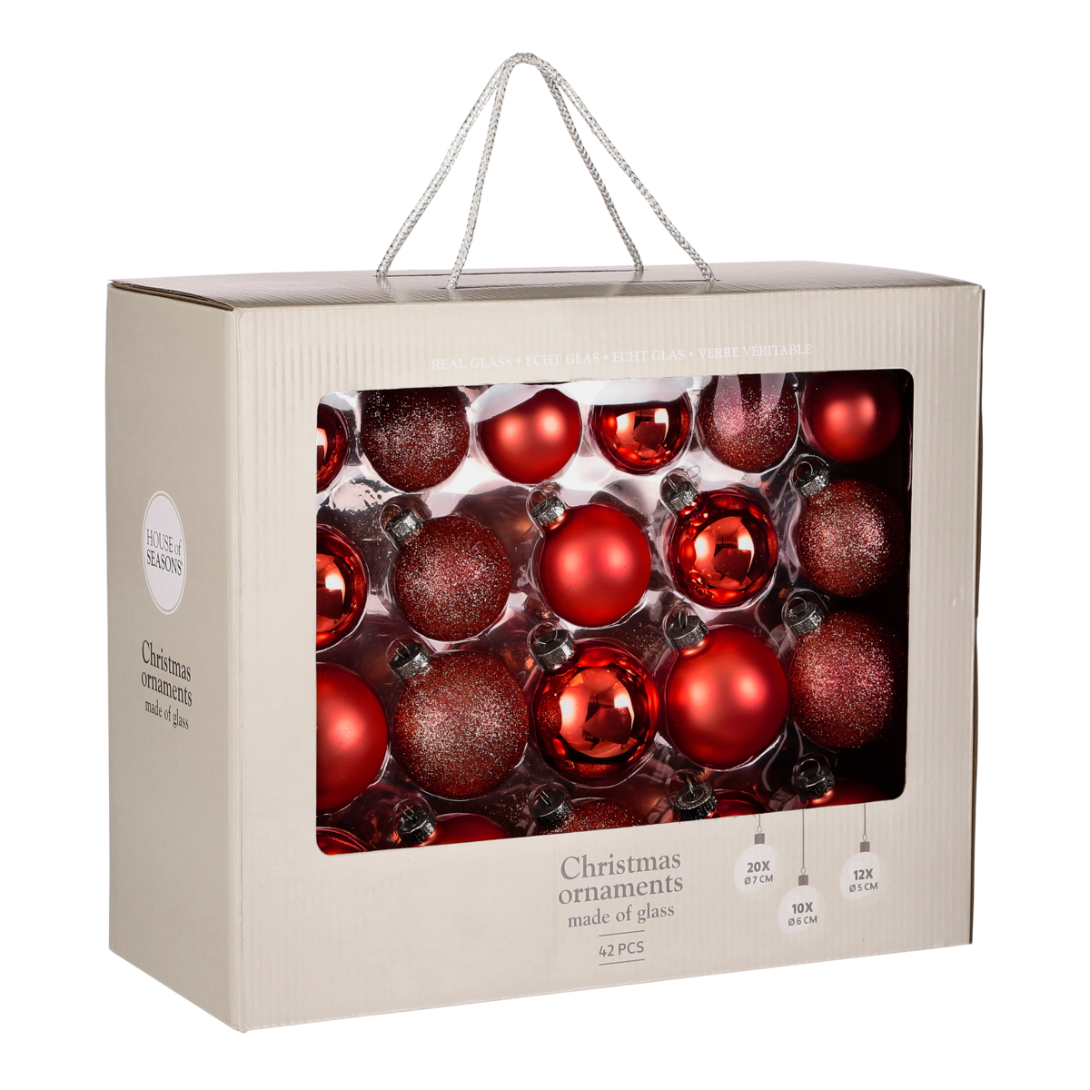 Weihnachtskugeln-Set 42-teilig – Glas Rot