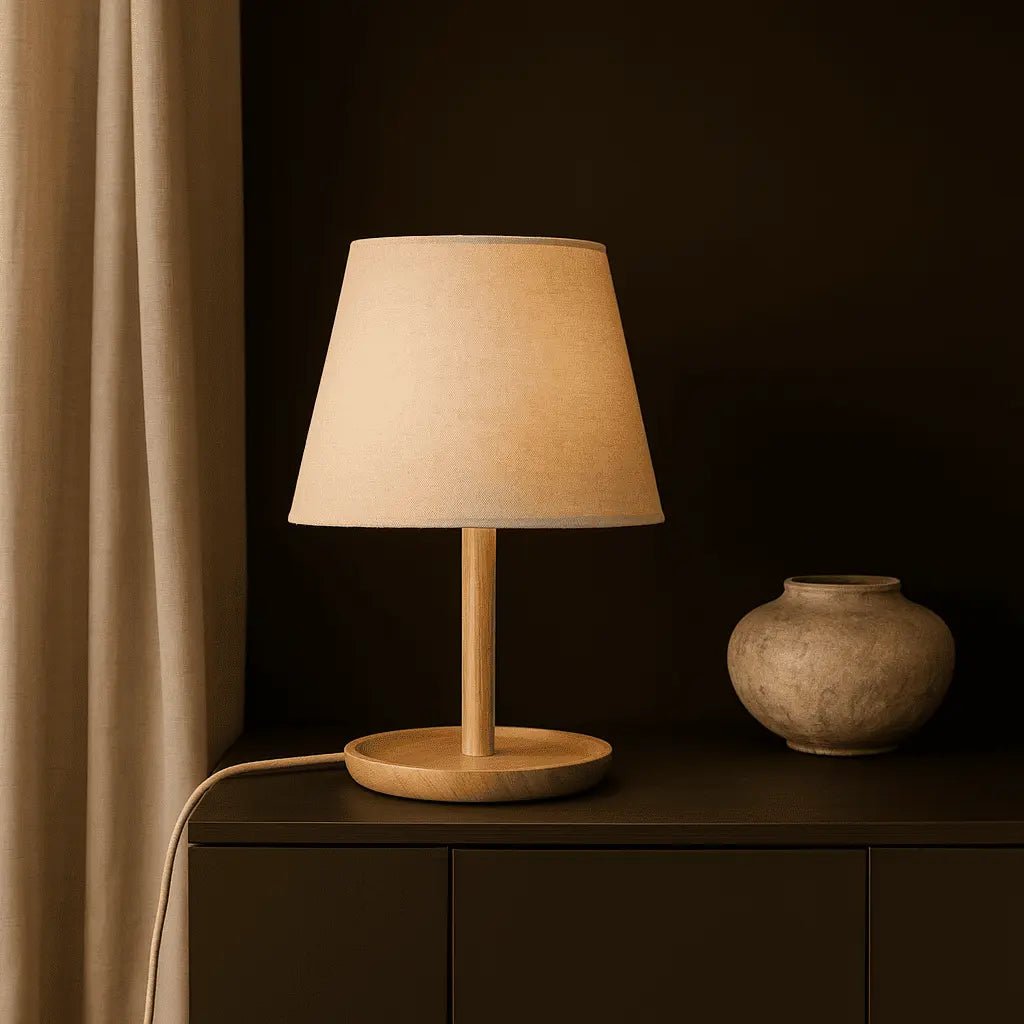 Tischlampe Emily aus Holz und Stoff