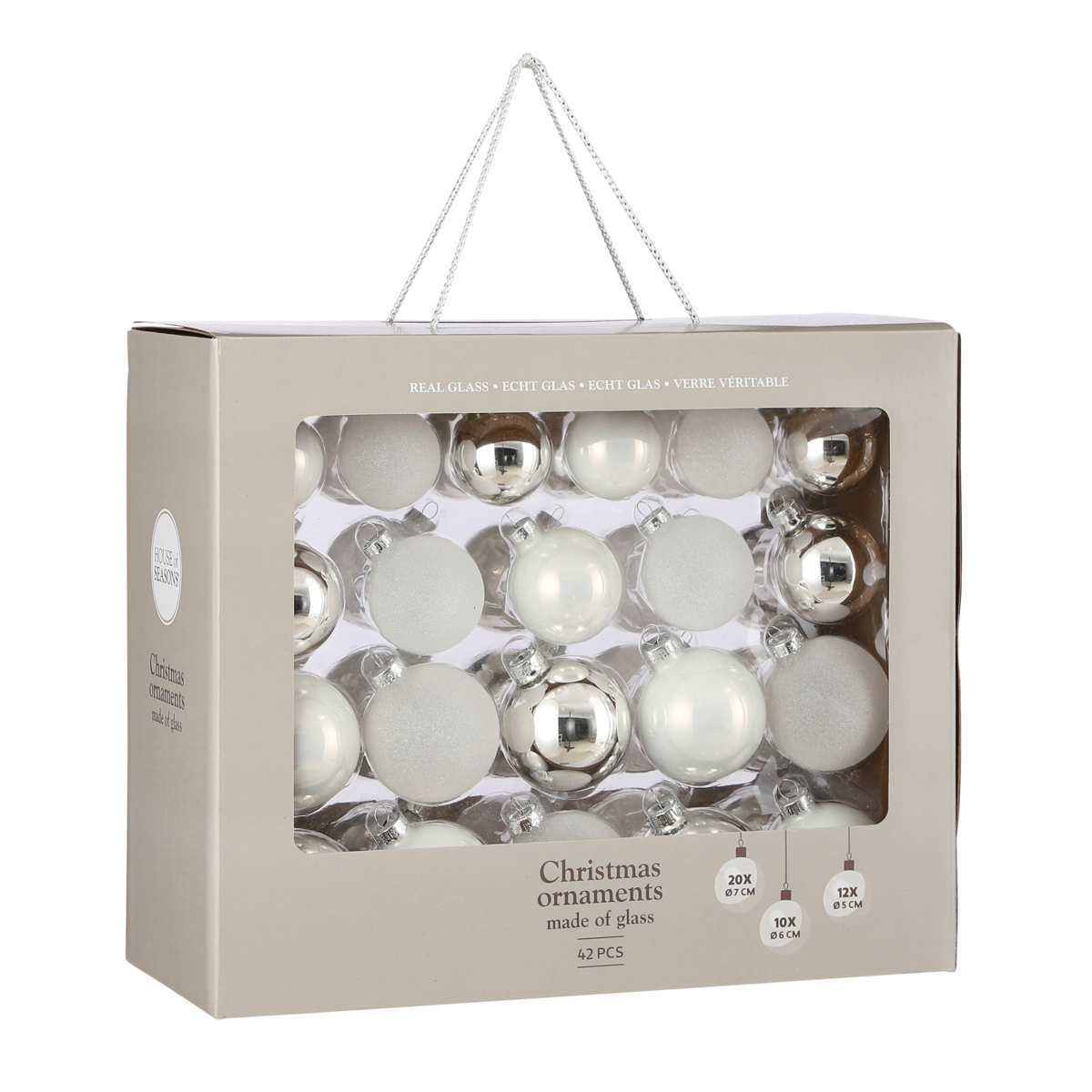 Weihnachtskugeln-Set 42-teilig – Glas Weiß