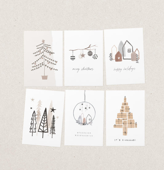 Postkarten Set No.8 – 6x A6 Weihnachtskarten, 300g Premium-Karton, seidig-matt