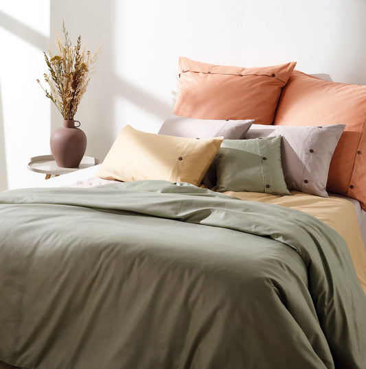 Damast-Bettwäsche in Honey aus GOTS Bio-Baumwolle – Kokosknöpfe