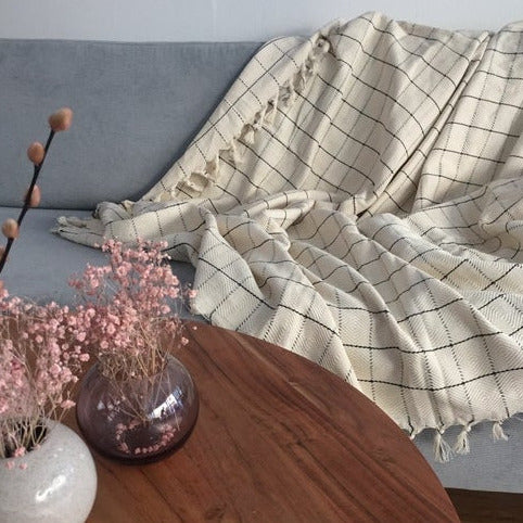 Handgewebte Decke Konya aus Bio-Baumwolle in 210x160 cm in Kariert